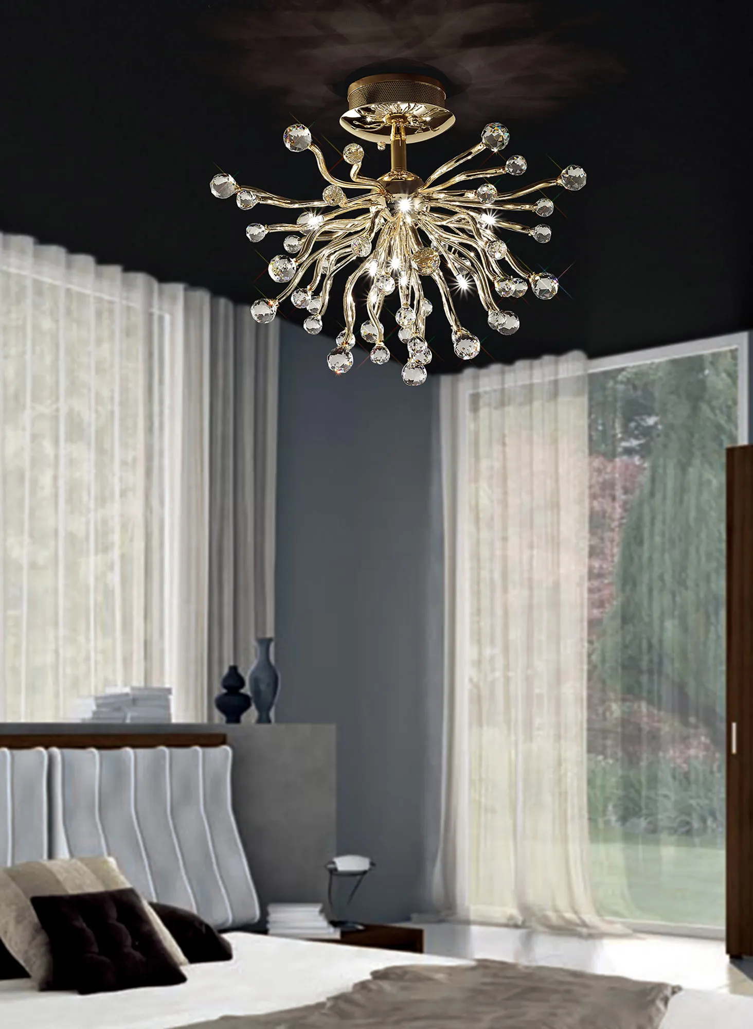 Tizio Crystal Ceiling Lights Diyas Flush Crystal Fittings